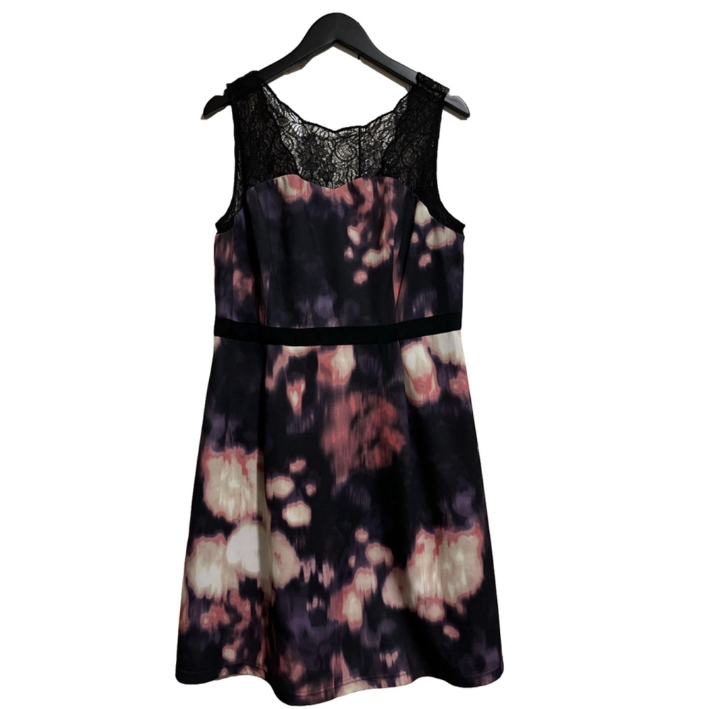 Women's Adrianna Papell Dress Size 16 Black Pink Floral Lace - Picture 2 of 8